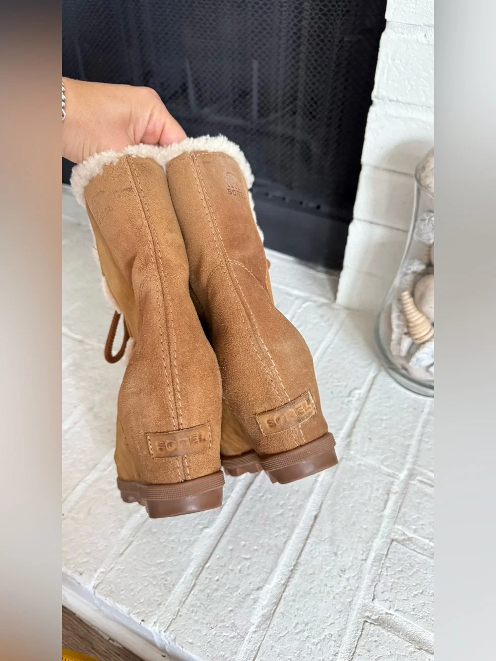 Sorel Joan of Arctic Wedge II Shearling Boots Waterproof Suede Women’s 9
